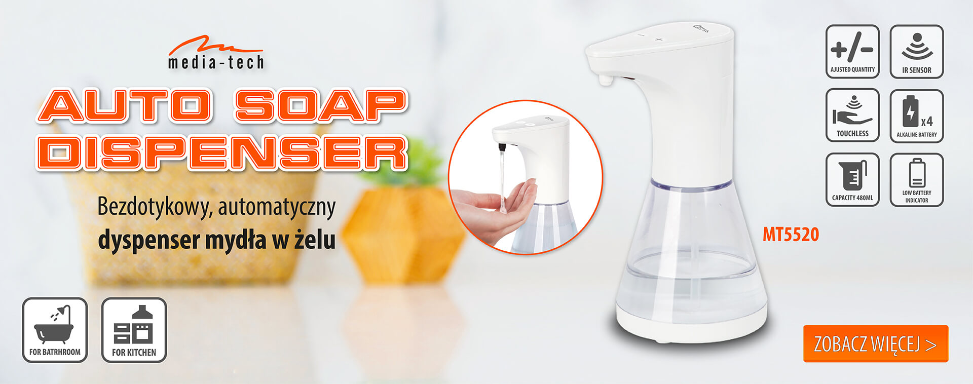 AUTO SOAP DISPENSER MT5520 - Bezdotykowy, automatyczny dyspenser mydła w żelu 