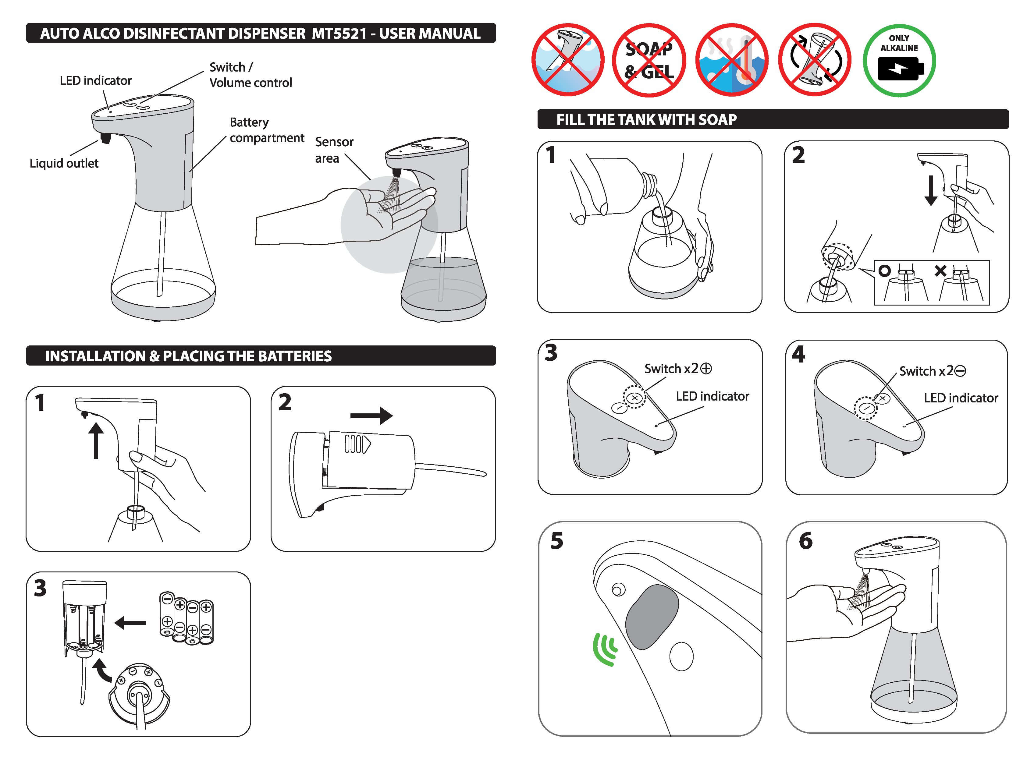 AUTO ALCO DISINFECTANT DISPENSER MT5521 - Bezdotykowy, automatyczny dyspenser środka dezynfekującego instrukcja