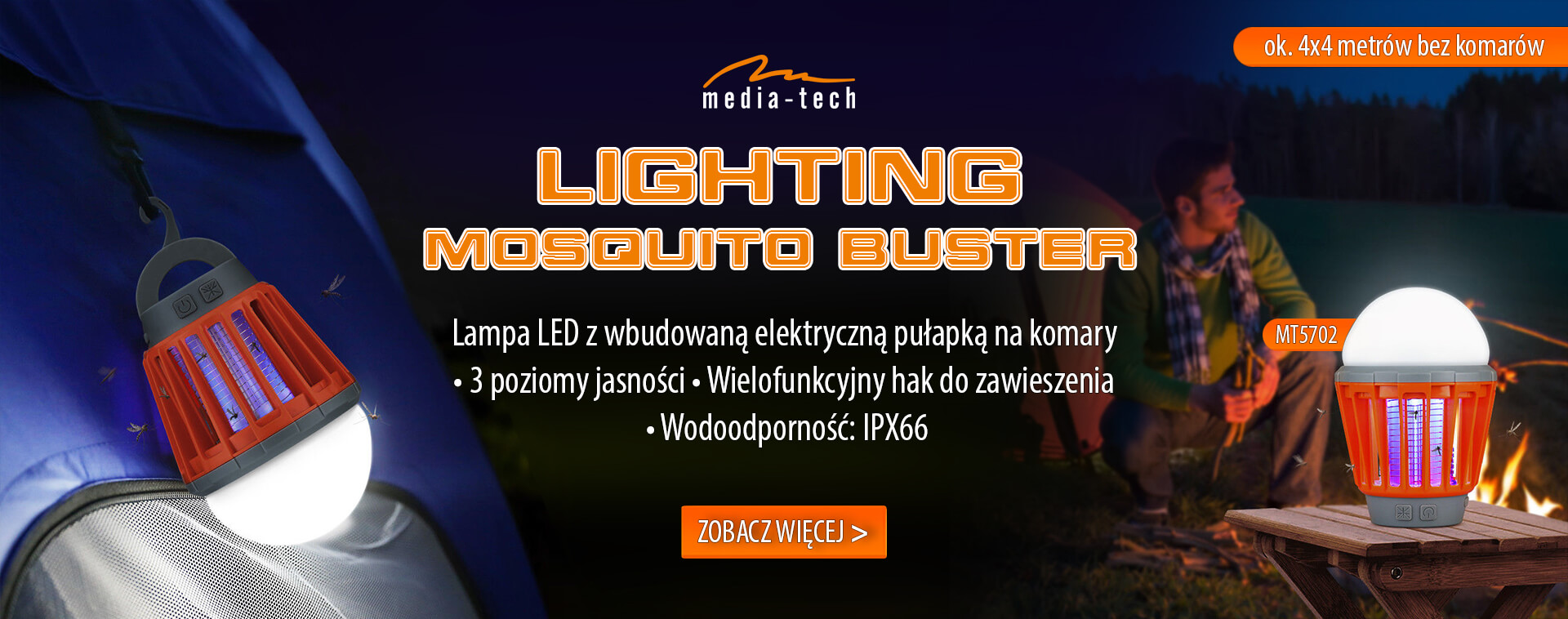 LIGHTING MOSQUITO BUSTER MT5702 MT5702 - Przenośna lampka LED z pułapką elektryczną UV przeciw komarom 