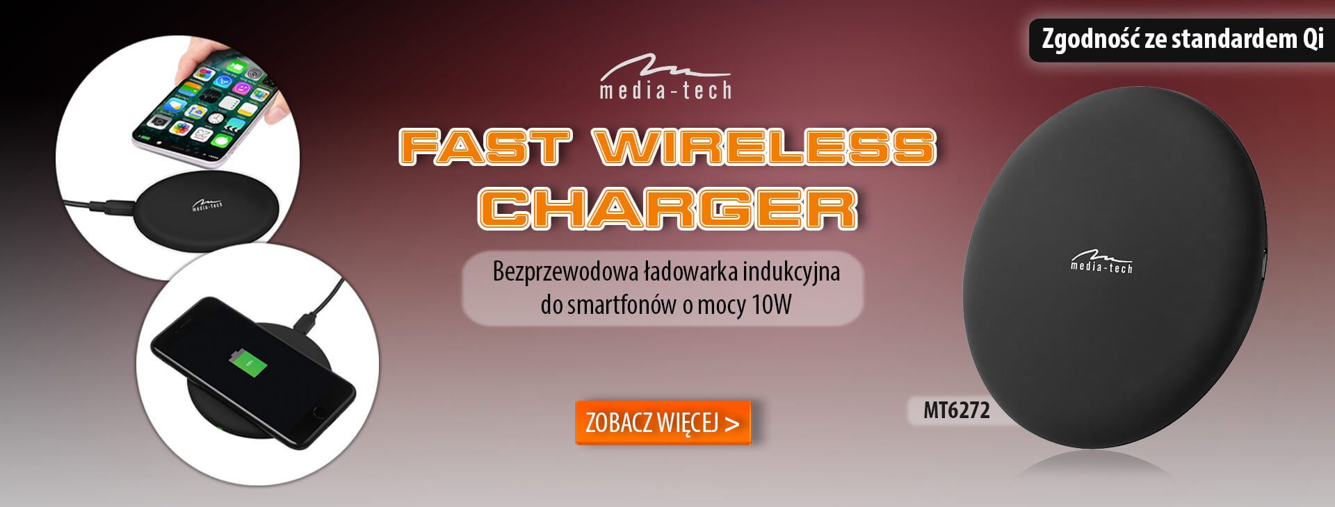 FAST WIRELESS CHARGER MT6272 - Szybka bezprzewodowa ładowarka 10W do smartfonów 