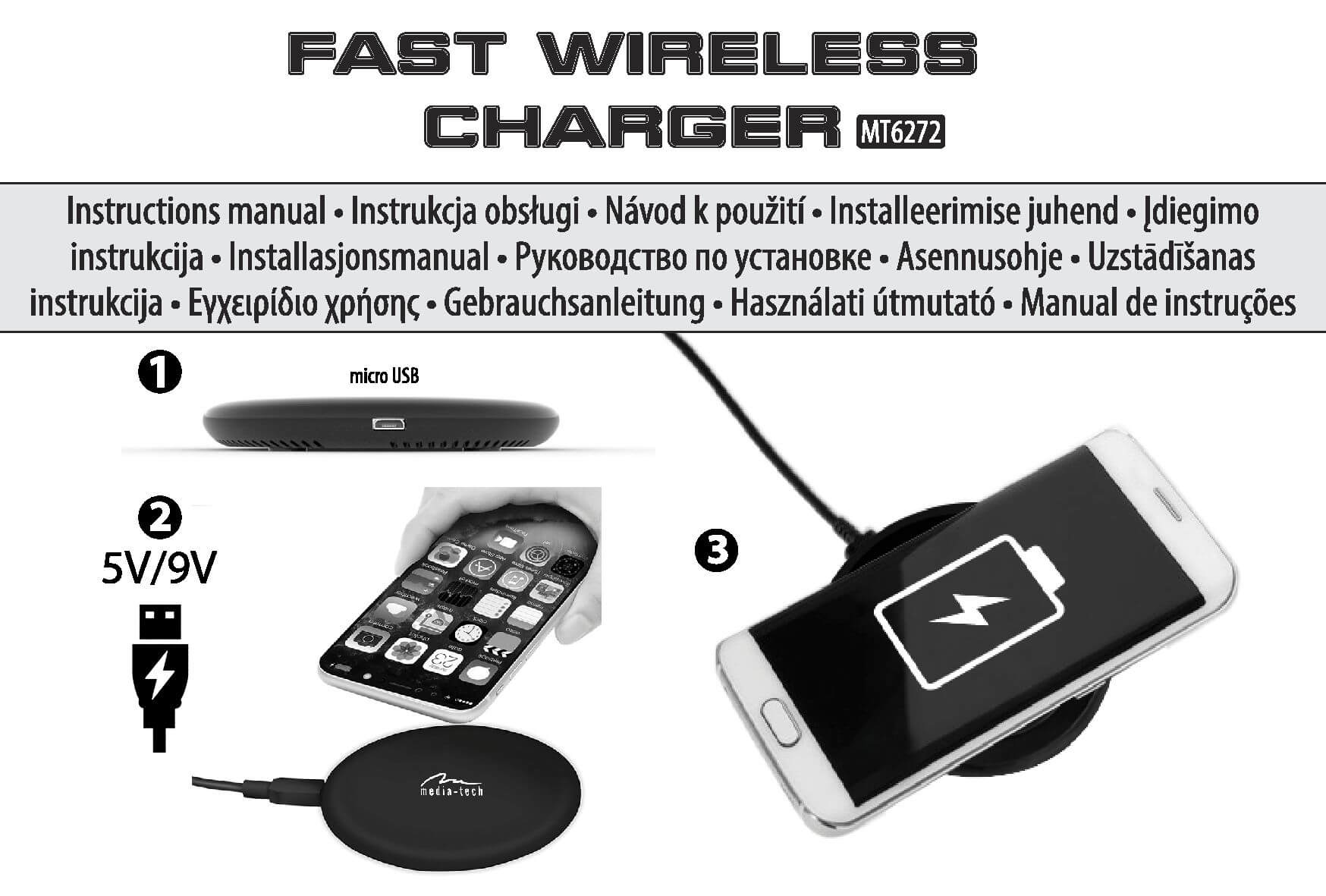 FAST WIRELESS CHARGER MT6272 - Szybka bezprzewodowa ładowarka 10W do smartfonów  instrukcja