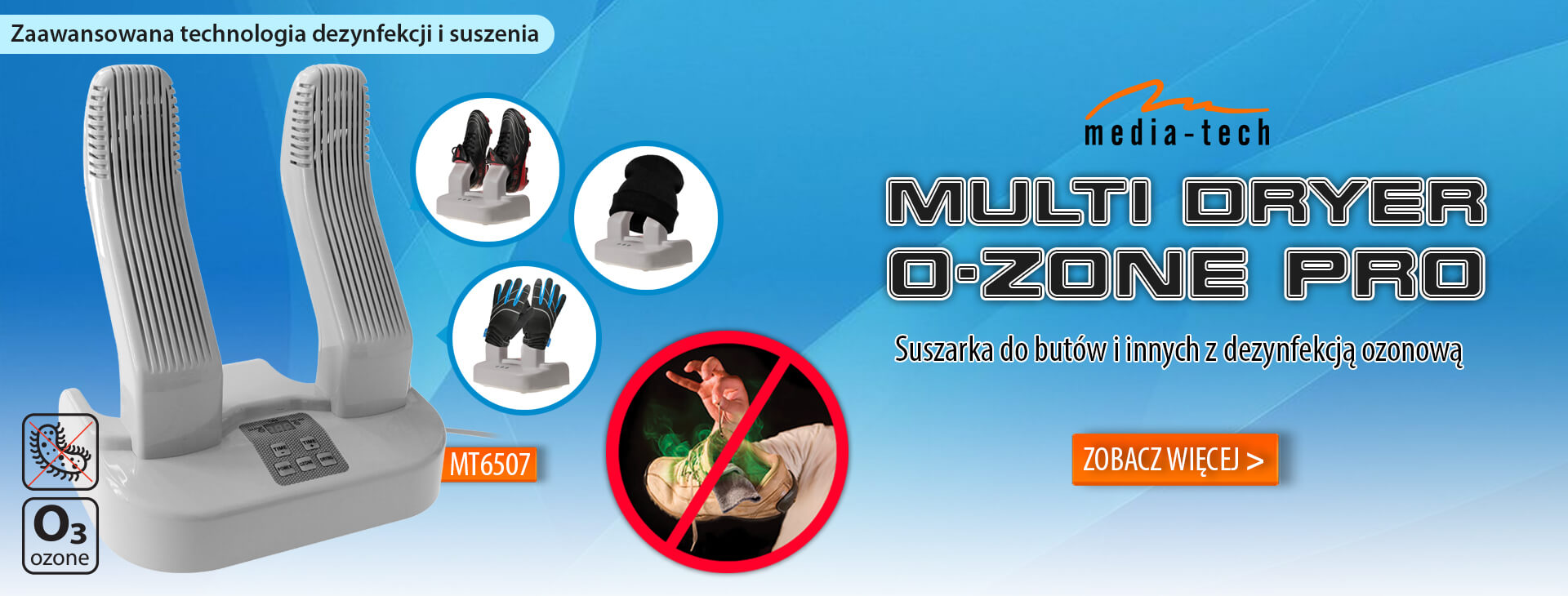 MULTI DRYER OZONE PRO MT6507 - Stacjonarna multisuszarka-ozonator do obuwia, rękawiczek, czapek, kasków itp. 