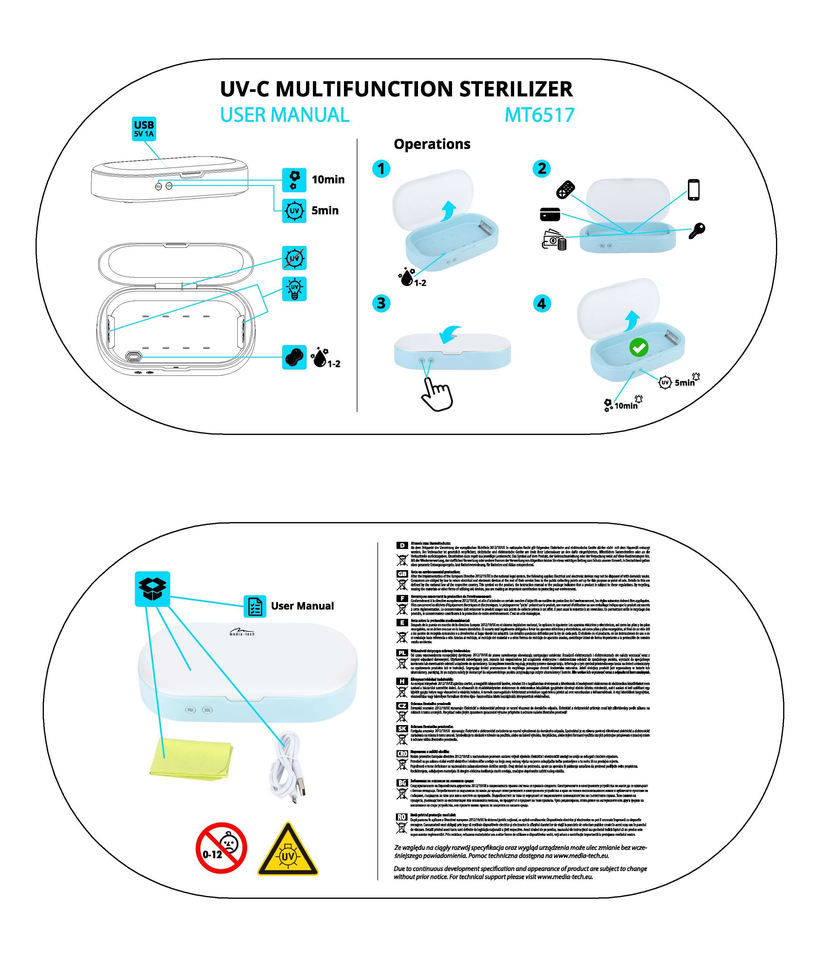 UV-C MULTIFUNCTION STERILIZER MT6517 - Uniwersalne urządzenie do dezynfekcji smartfonów i innych małych przedmiotów światłem UV-C 