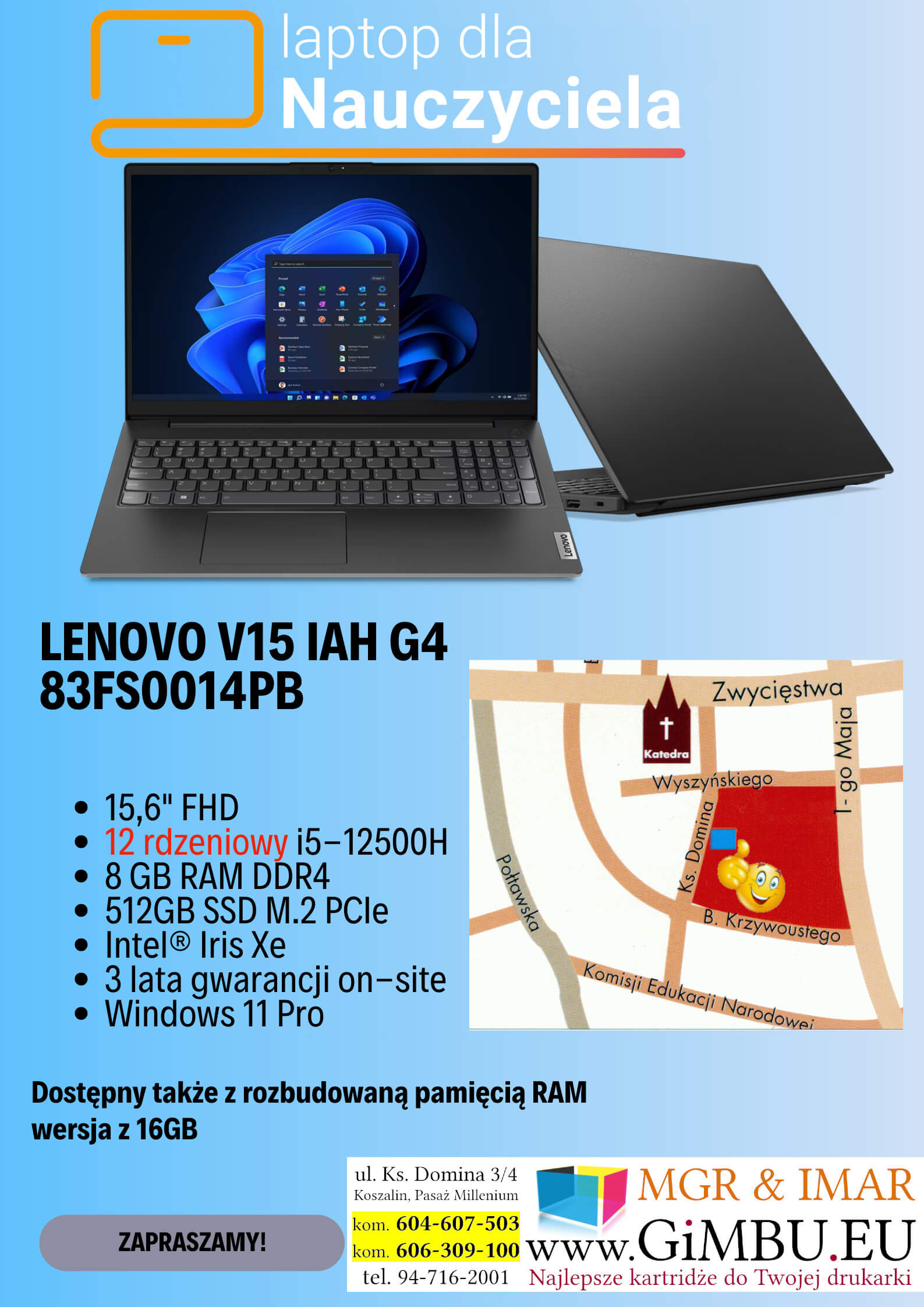 Lenovo V15 IAH G4 83FS0014PB mgr imar tusze tonery komputery yerba mate